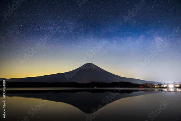 Obraz 田貫湖から見た星空と富士山