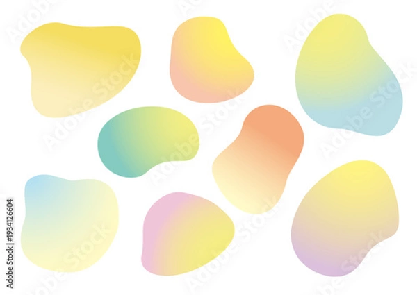 Obraz  かわいい丸い曲線フォルムのグラデーションフレームセット、パープル、イエロー、オレンジ、ブルー