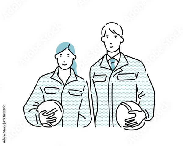 Obraz ヘルメットを持つビジネスパーソンー作業服の男女二人ー上半身ーベクターイラスト素材