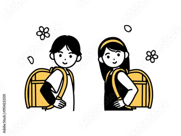 Obraz ランドセルを背負う小学生のイラスト