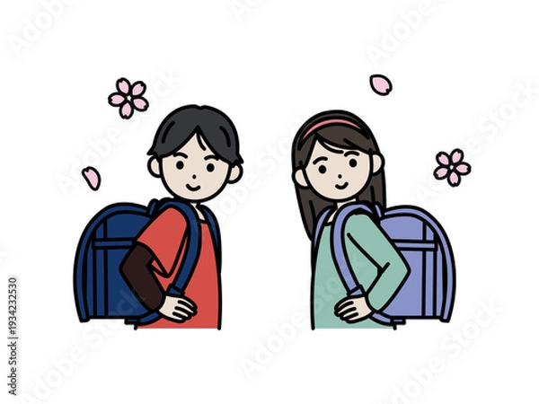 Obraz ランドセルを背負う小学生のイラスト