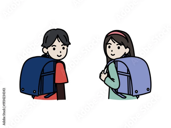 Obraz 後ろを振り向く小学生のイラスト