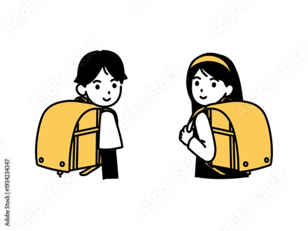 Obraz 後ろを振り向く小学生のイラスト