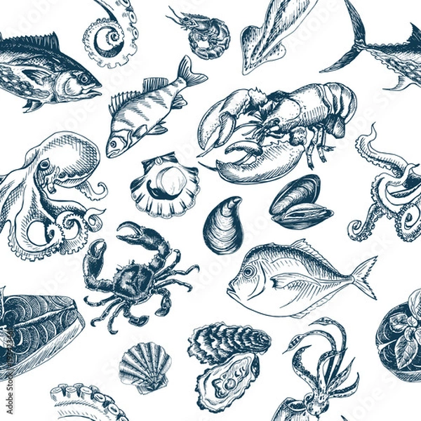 Fototapeta Vector illustration sketch - fish pattern