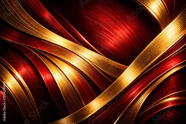 Obraz 情熱と高級感が交差する赤と金のメタリック抽象ウェーブ背景