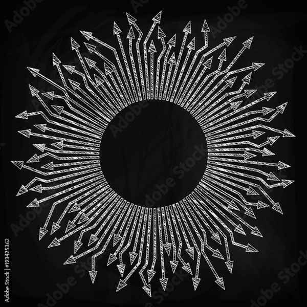 Fototapeta Circles drawn in a circle, directed in different directions. Sketch, doodle, vector illustration on black background