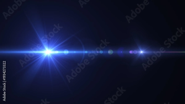Obraz キラキラ輝く青色の光のエフェクト、レンズフレア