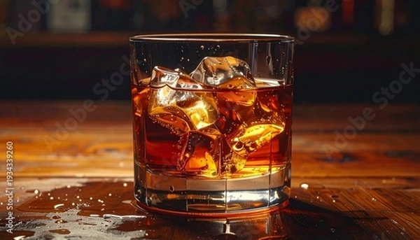 Obraz ウイスキーグラスの中に入った氷の写真