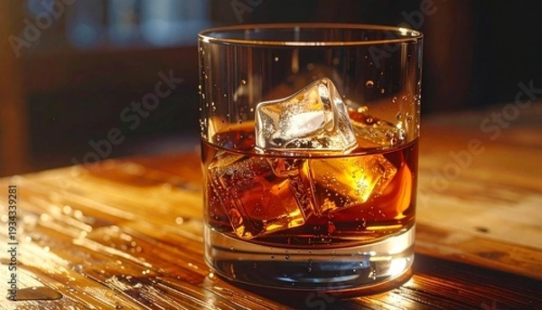 Obraz ウイスキーグラスの中に入った氷の写真