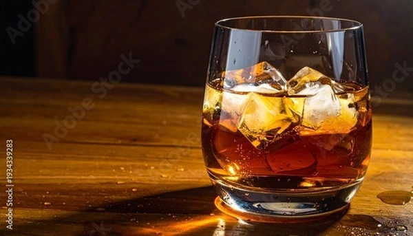 Obraz ウイスキーグラスの中に入った氷の写真