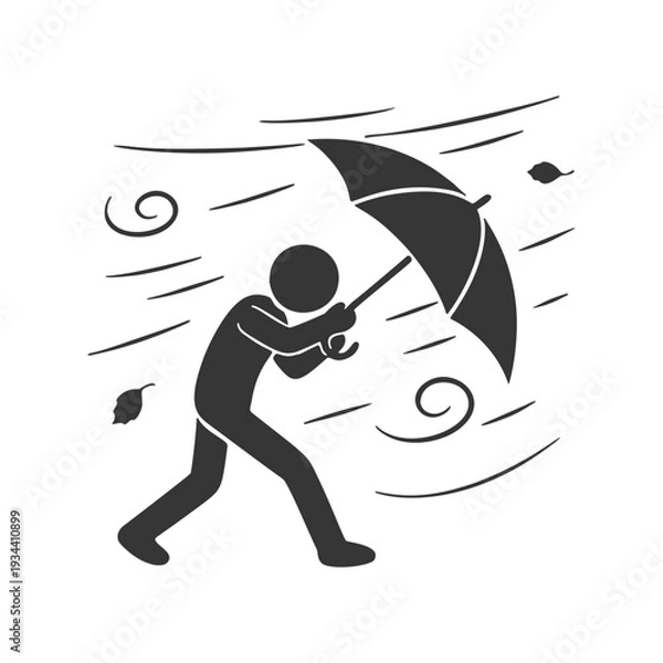 Obraz 暴風雨に耐える人物のシルエットアイコン