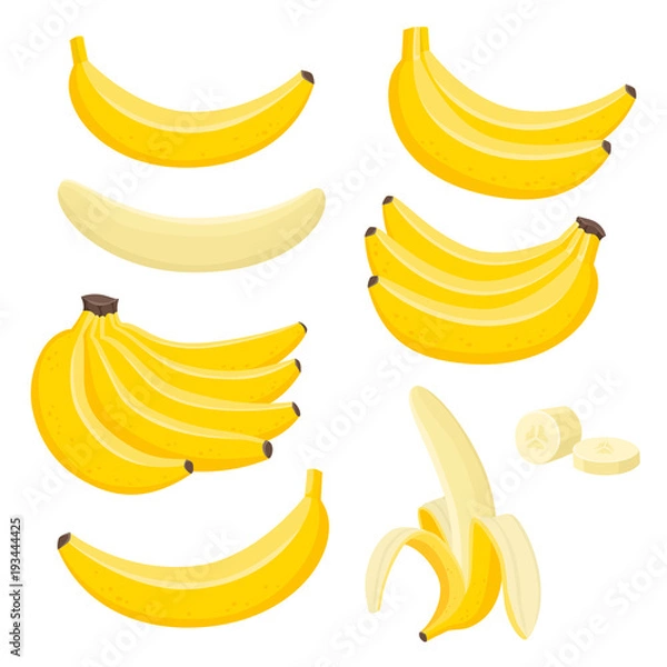 Obraz Wektor zestaw pęczków świeżego banana na białym tle