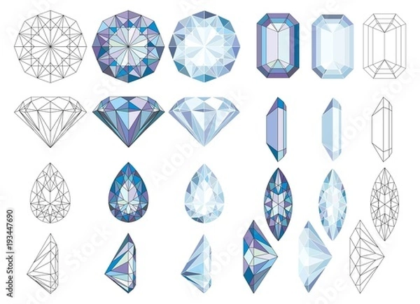 Fototapeta Purpule DiaPurpule Diamond Crystals Vector Clip Art Set of 8 Gemstone Illustrations Mond Crystals Vector Clip Art Zestaw 8 Gemstone Ilustracje