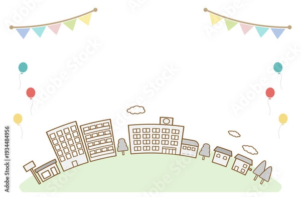 Obraz カラフルなフラッグと町並みのフレーム