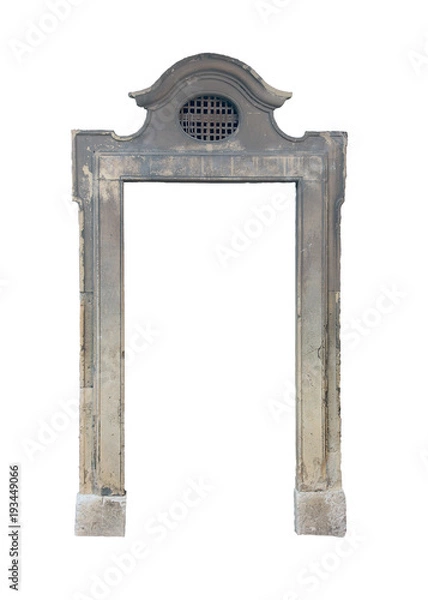 Obraz Ancient medieval italian roman stone marble door frame portal isolated on white background closeup