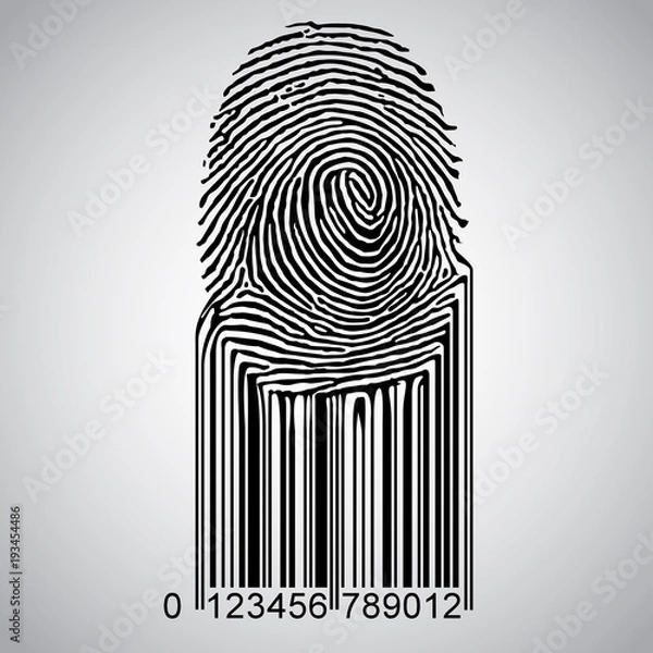 Fototapeta Fingerprint becoming barcode, vector.