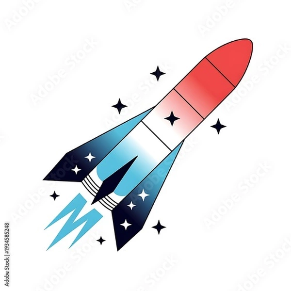 Obraz cartoon rocket flying in space