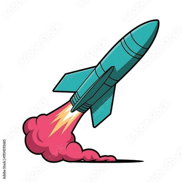 Obraz Cartoon rocket launching into space