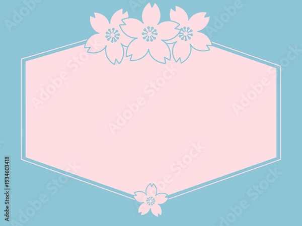 Obraz 桜イラストが入った落ち着いた色合いの上品なフレーム　青とピンク