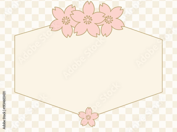 Obraz 桜イラストが入った落ち着いた色合いの上品なフレーム　市松模様ベージュ