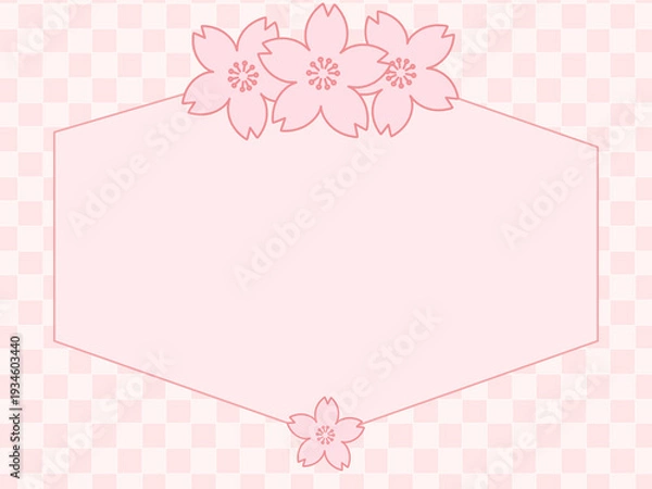 Obraz 桜イラストが入った落ち着いた色合いの上品なフレーム　市松模様ピンク