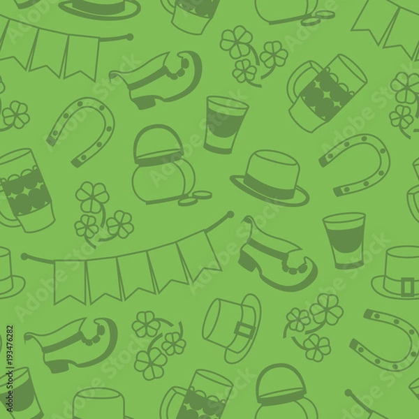 Fototapeta St. Patricks Day vector design of elements seamless pattern