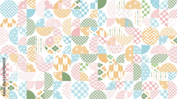 Obraz 【春の背景素材】伝統文様のカラフルな和柄イラスト
