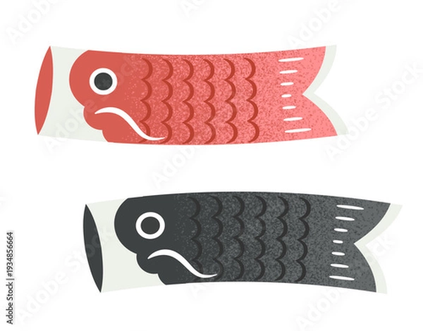 Fototapeta シンプルかわいい鯉のぼり　赤色と黒色