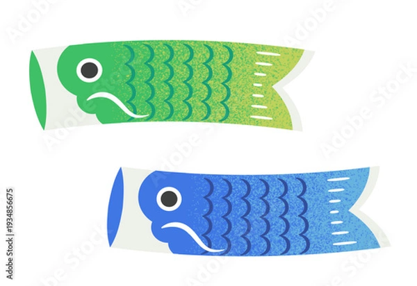 Fototapeta シンプルかわいい鯉のぼり　青色と緑色