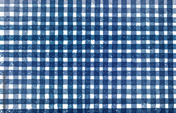 Obraz かすれ加工のギンガムチェック背景 藍色・インディゴの和モダングラデーション