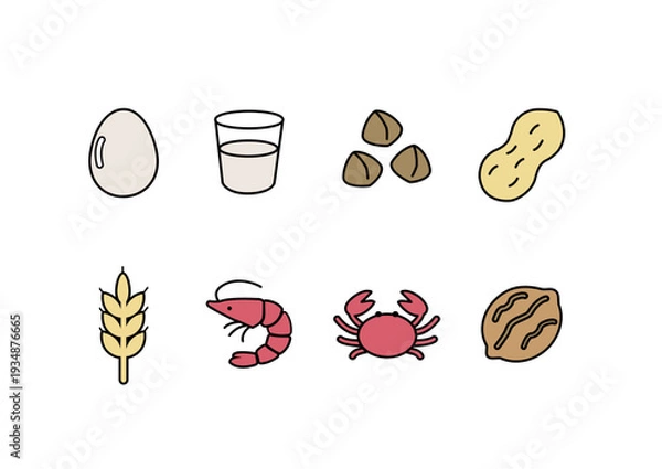 Obraz 食物アレルギー表示　アレルゲンのイラスト　マーク　アレルゲンのアイコン
