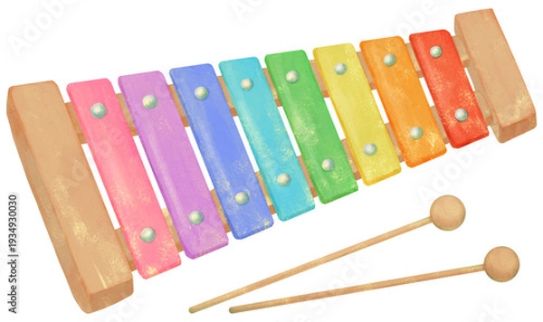Obraz カラフルな木琴（鉄琴）とバチのイラスト