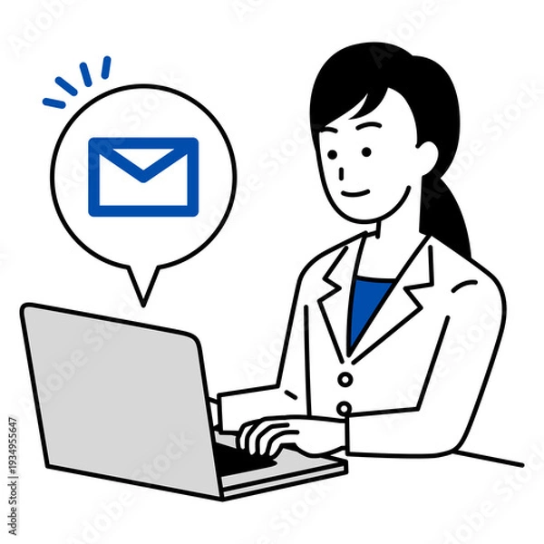 Obraz ノートパソコンでメールを受信する医師の女性