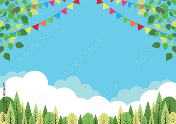Obraz 森のイベント背景、かわいい、シンプル、横、イラスト