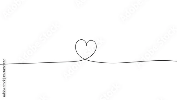 Obraz 一筆書きのハートの線画。一本の黒い糸が真っ直ぐに伸び中央でハートを紡ぐデザイン。愛情のシンボル背景。編集可能なベクター素材