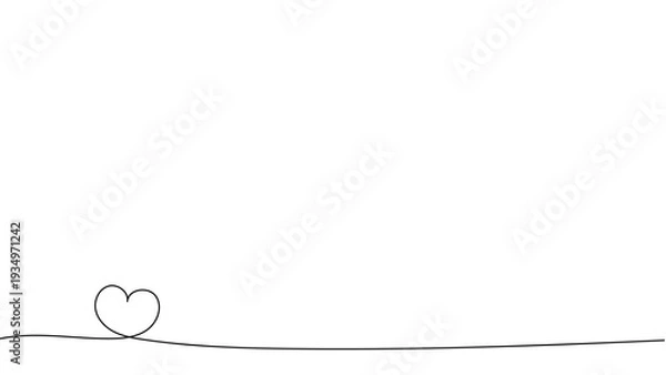 Obraz 一筆書きのハートの線画フレーム。一本の黒い糸がハートを紡ぐデザイン。愛情のシンボル背景。画面下部を装飾するシンプルなあしらい。編集可能なベクター素材