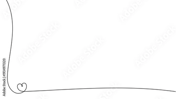 Obraz 一筆書きのハートの線画フレーム。一本の黒い糸がさりげないハートを紡ぐデザイン。愛情のシンボル背景。カードの角を装飾する可愛いあしらい。編集可能なベクター素材