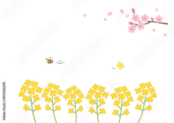 Obraz 春の背景イラスト　春のお花のイラスト　詰め合わせ　春素材　春のバナー　 ロゴ　桜
