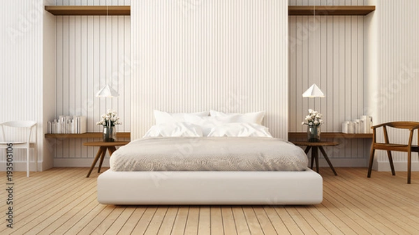 Obraz Loft i nowoczesna sypialnia w białym / 3D renderowania obrazu
