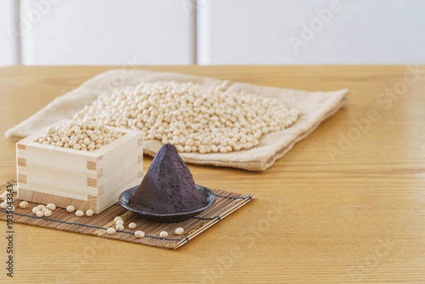 Obraz 日本の食べ物・大豆と赤味噌(豆味噌)