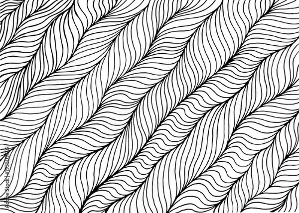 Fototapeta Wave striped abstract coloring page. Doodle art. Vector illustration