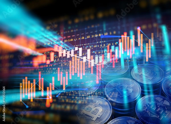 Fototapeta 3D Rendering Bitcoin na wykresie finansowym