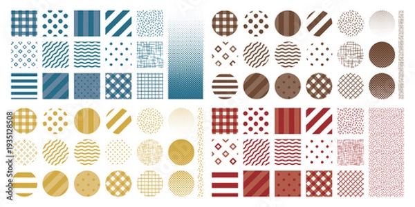 Obraz 円形と四角形のシームレスな幾何学パターンセット