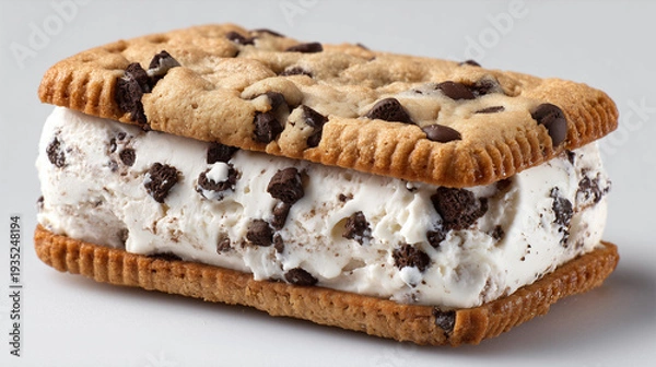 Obraz チョコチップがぎっしり入った厚焼きクッキーでバニラアイスをサンドした食べ応えのあるスイーツ