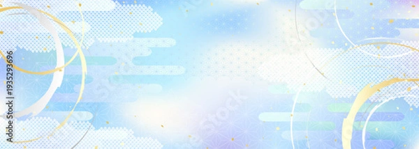 Obraz 空や水のようなグラデーションと和の伝統的な模様を合わせた背景イラスト