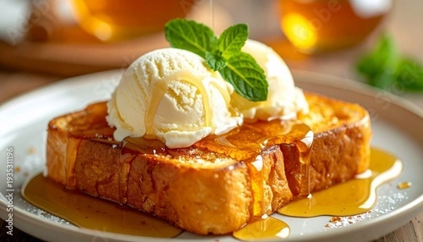 Obraz アイスをのせたハニートースト