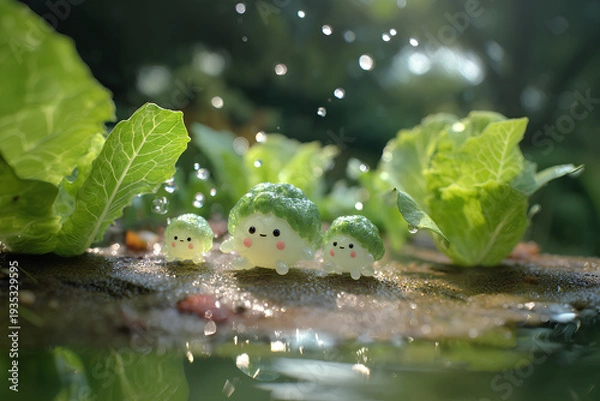 Obraz ブロッコリーとキャベツと大根の可愛い野菜の妖精たち
