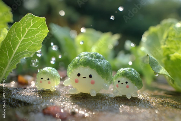 Obraz ブロッコリーとキャベツと大根の可愛い野菜の妖精たち
