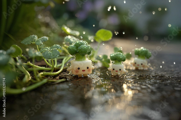 Obraz ブロッコリーとキャベツと大根の可愛い野菜の妖精たち
