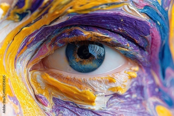 Obraz 渦巻くカラフルな液体で作られた超リアルな女性の顔